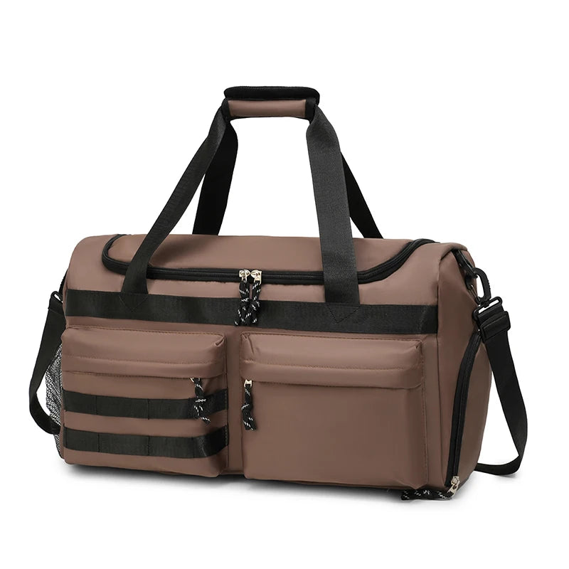 Große Reisetasche mit Viel Stauraum – Carry-On Tasche mit Trocken- & Nassfach | Multifunktionale Unisex Wochenend- & Nacht Tasche Kaufschwan® Braun