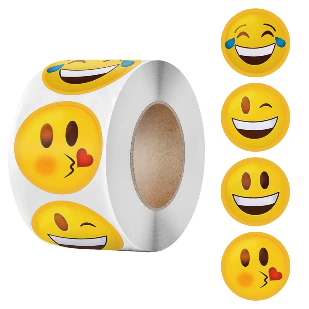 500 Stück/Rolle Lustige Cartoon-Smiley-Aufkleber – 8 Designs | 2,5 cm Runde Belohnungs-Sticker für Kinder | DIY, Geschenke & Dekoration Kaufschwan® 4 Designs