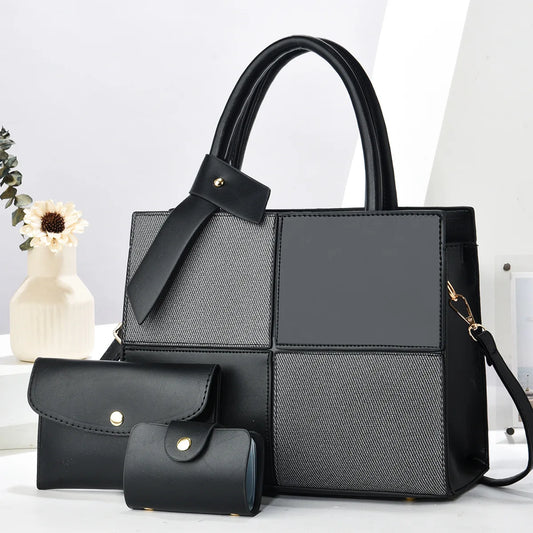 Modische Große Matel Handtasche mit Farbblock – Ein-Schulter Tasche | Macaron Stil Crossbody Damen Tasche Kaufschwan® Schwarz