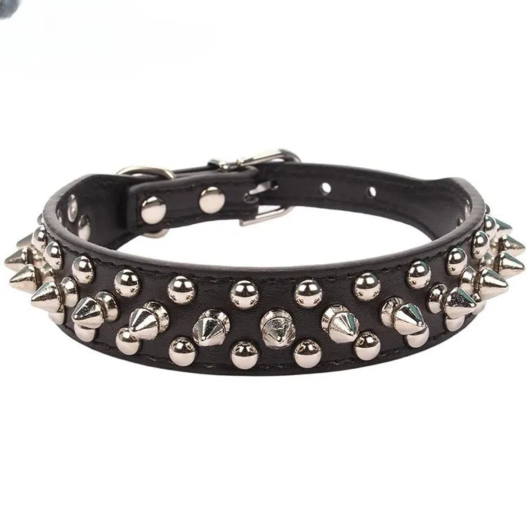 PU Leder Hundehalsband mit Nieten Punk Stil Verstellbares Halsband für Kleine Hunde Katzen Kaufschwan® Schwarz XS