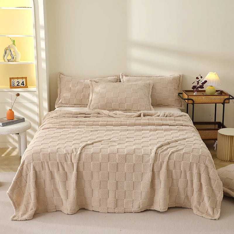 Karierte Weiche Taffeta Fleece Decke – Flauschiger Einfarbiger Bettbezug & Überwurf für Sofa, Bett, Erwachsene, Kinder & Haustiere
