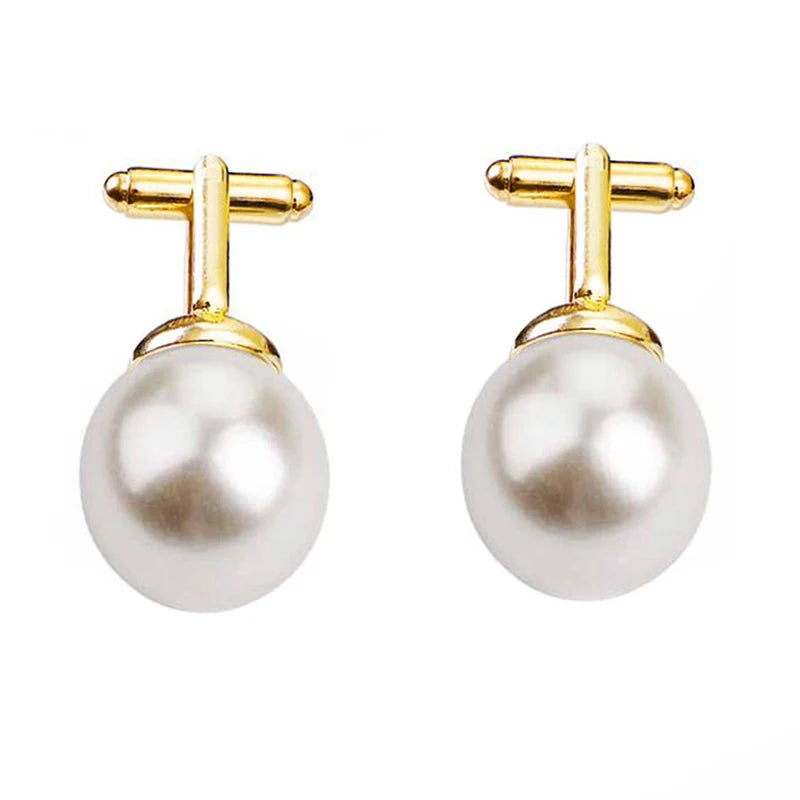 Runde Imitationsperlen Manschettenknöpfe – Elegante Perlen Manschetten für Damen & Herren | Hochzeit, Business & Anlass Accessoires Geschenk Kaufschwan® Gold