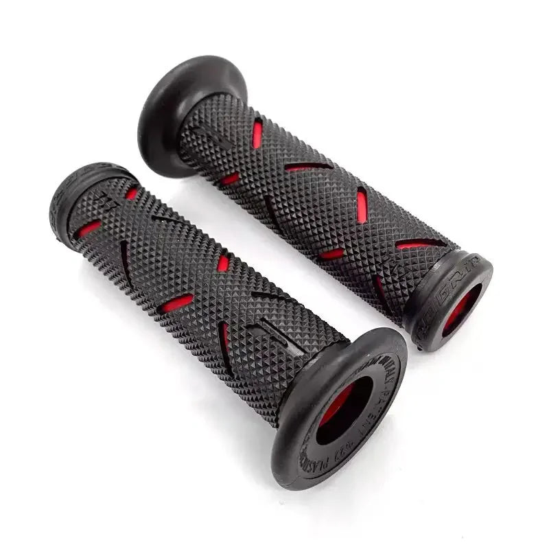 2 Stück 7/8" (22mm) Universal Motorrad Lenkergriffe – CNC Aluminium + Gummi Griffe für Motorbike, Scooter & E-Bike (Rot/Blau/Gold) Kaufschwan® Rot – 2 Stück