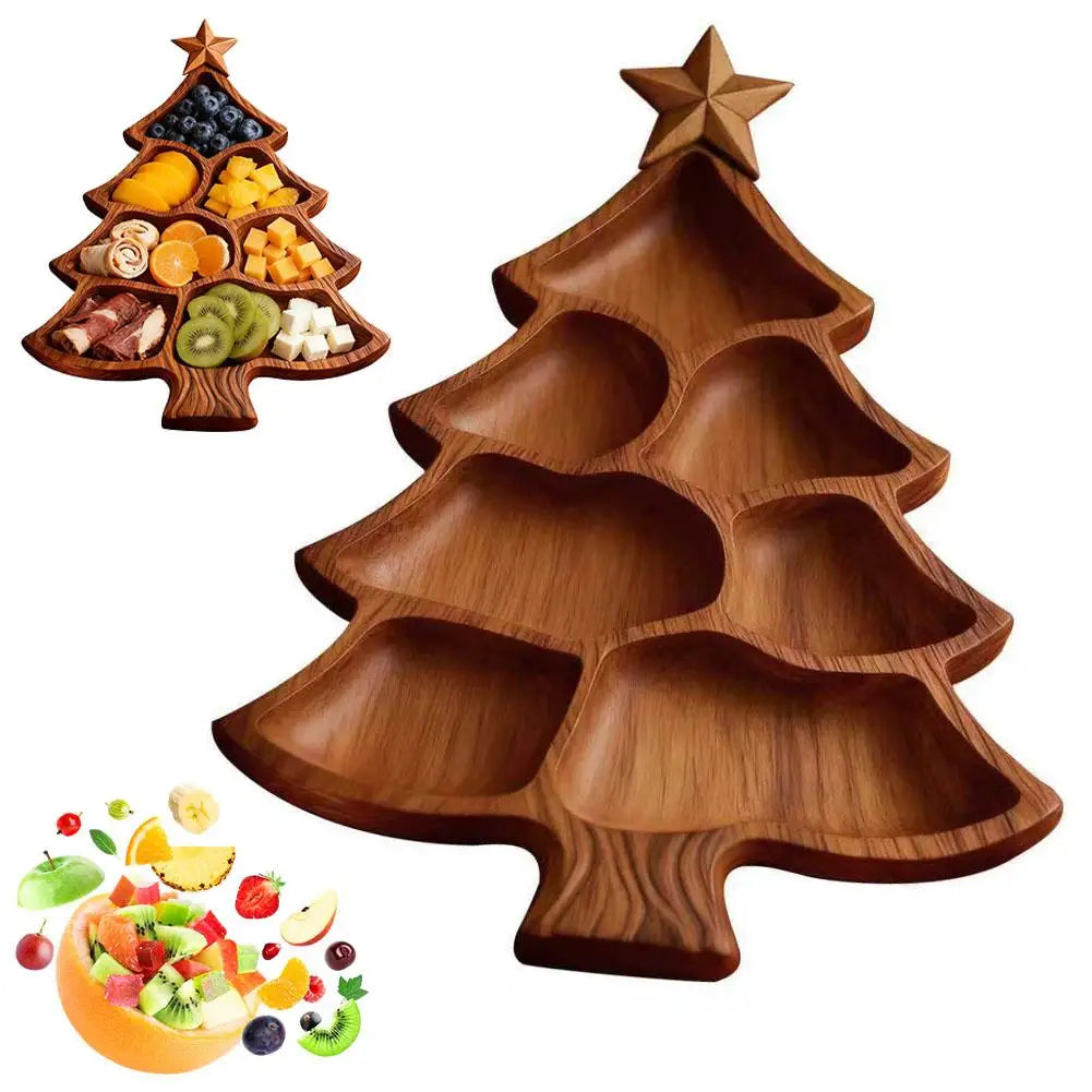 Weihnachtsbaum Servierplatte – Holz Charcuterie Board mit Fächern | Obst, Nüsse, Süßigkeiten & Käse Platte Kaufschwan®