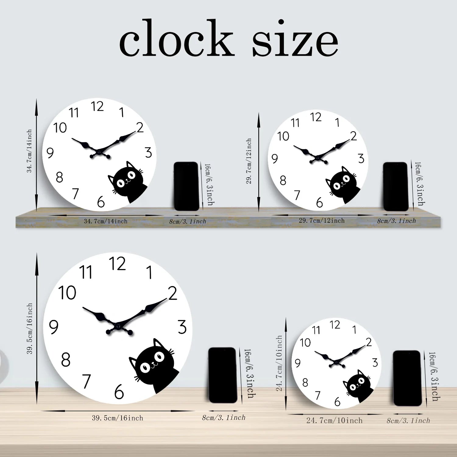 Schwarze Katzen Holz Wanduhr – Leise Quarz Minimalistische Deko Uhr Kaufschwan®