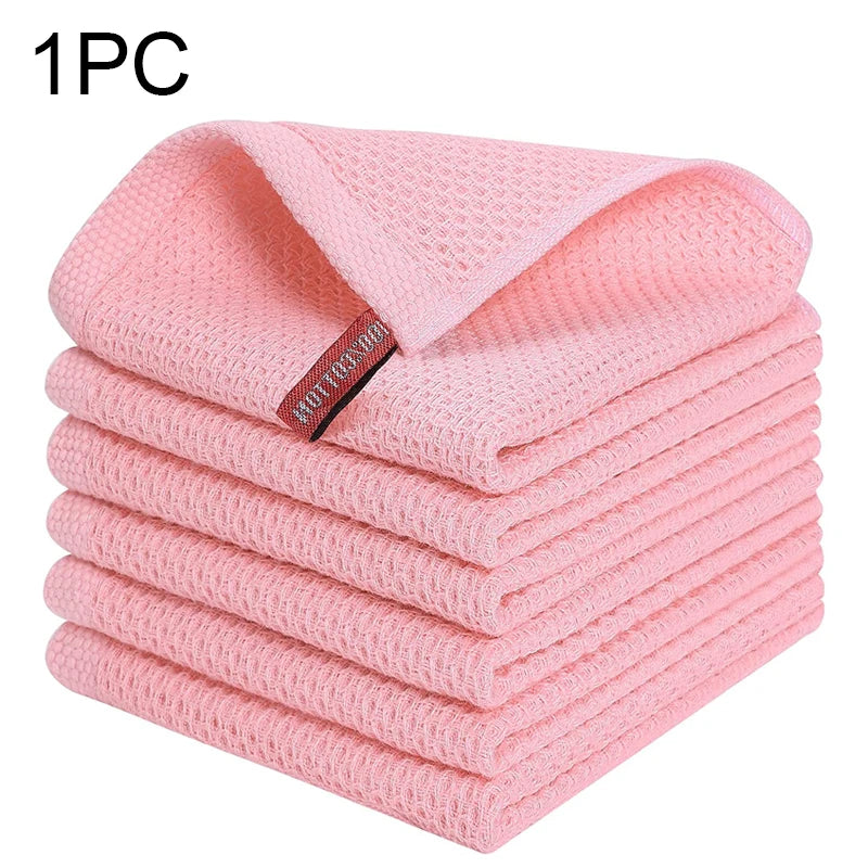 100% Baumwolle Küchentuch – Ultra Weiches Waffel Honigwaben Reinigungstuch | Saugfähiges Küchenzubehör für Haushalt Kaufschwan® Rosa 34x34cm