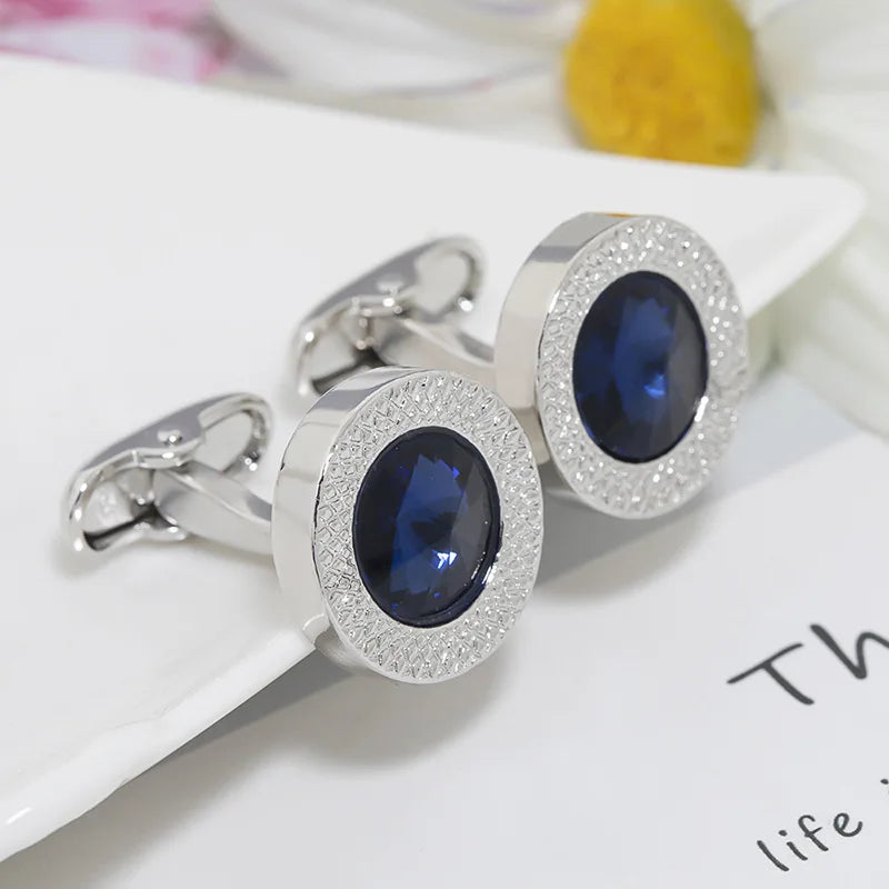 Luxus Herren Manschettenknöpfe mit Blauem Kristall – Elegante Französische Manschetten | Hochzeit, Party & Business Schmuck Geschenk Kaufschwan® Blau