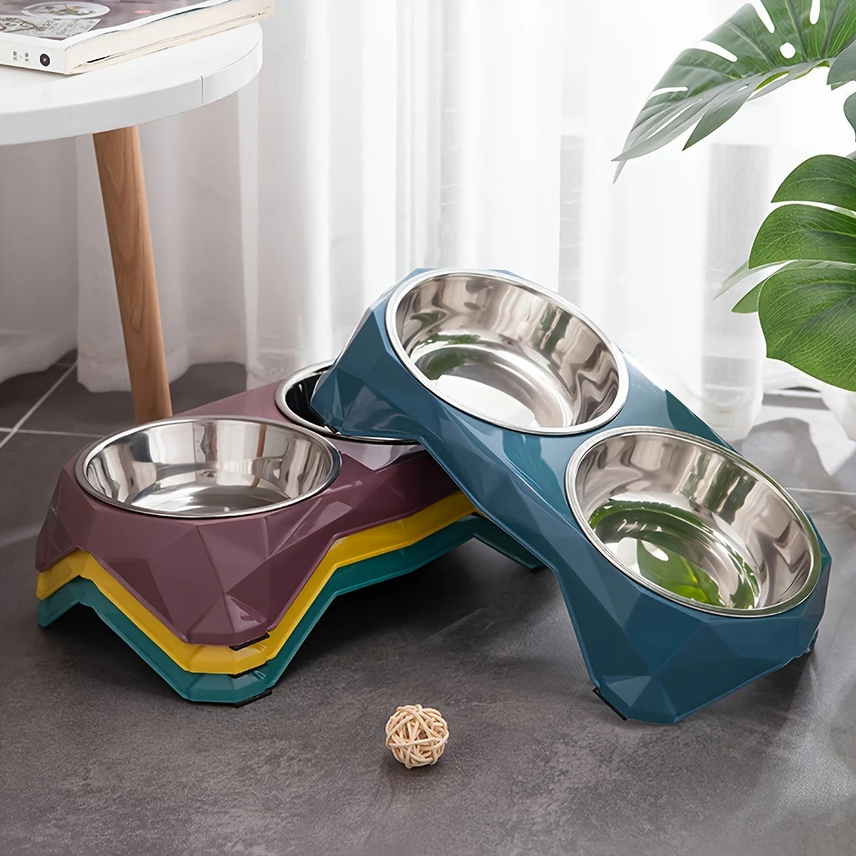 Edelstahl Doppelnapf für Hunde & Katzen – Moderne Futterstation mit Diamantmuster Kaufschwan®