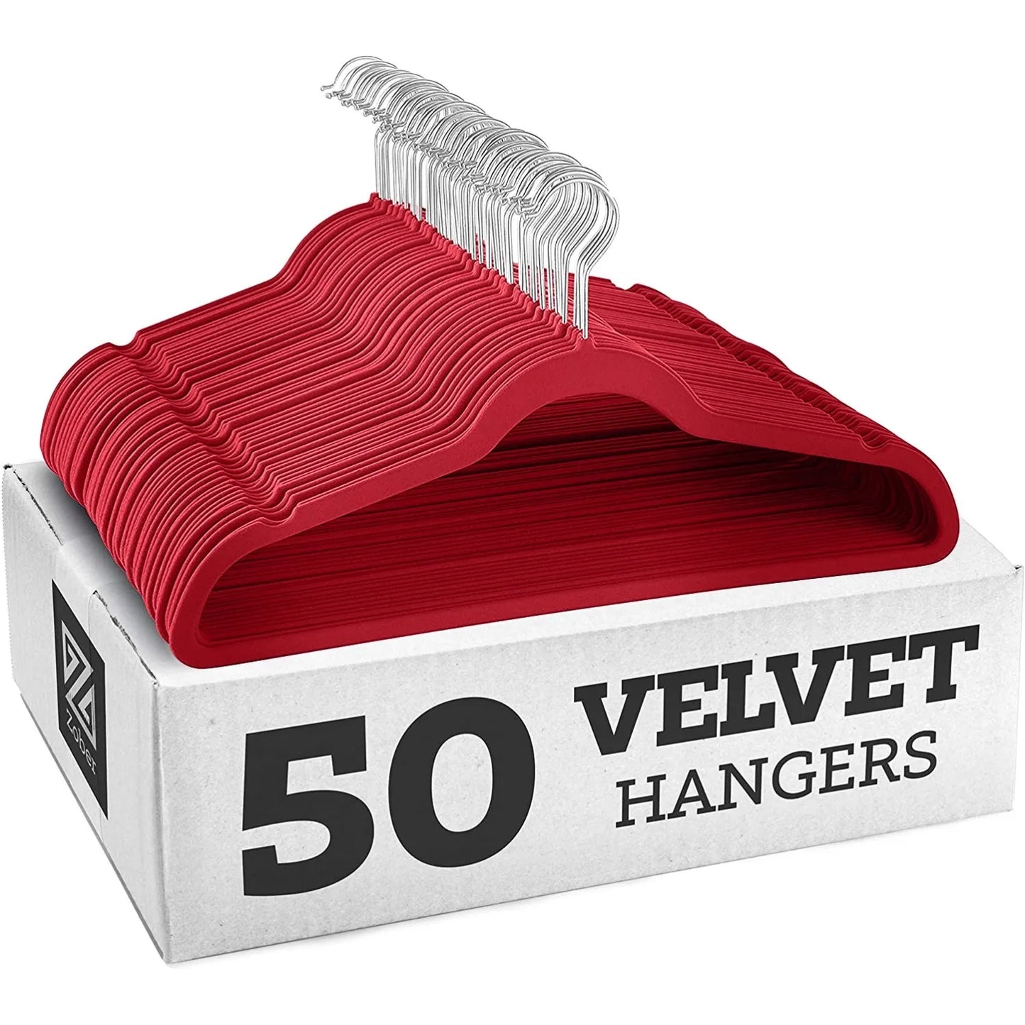 50er Set Kleiderbügel - Anti Rutsch Samt Kleiderbügel – Japanischer Stil für Kleider und Mäntel Kaufschwan® Roter/Silber