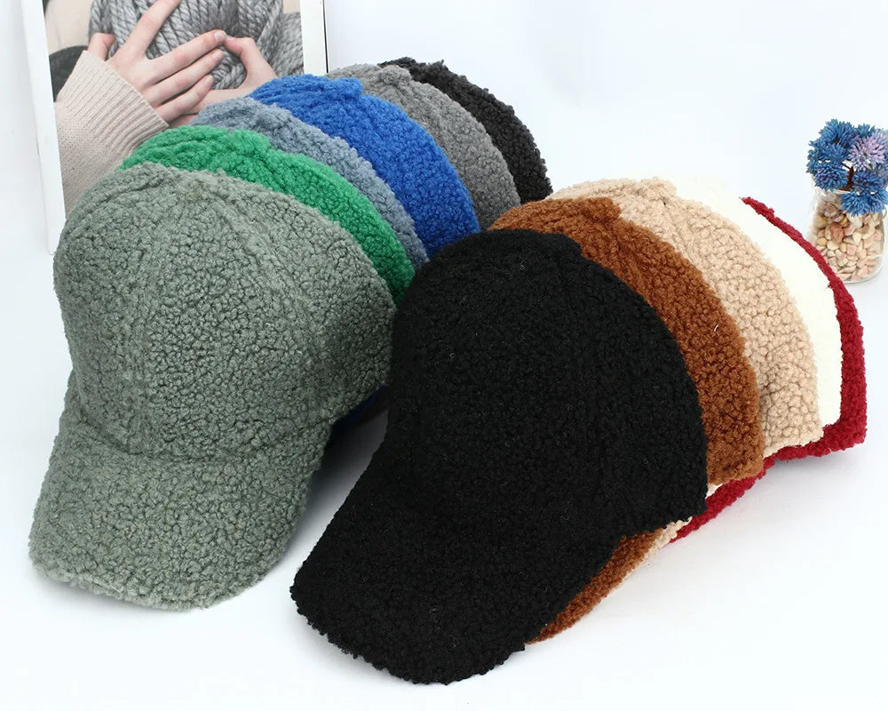 Herbst Winter Baseballkappe | Damen Kappe aus Kunstlammwolle | Warme Plüsch Baseballkappe Kaufschwan®