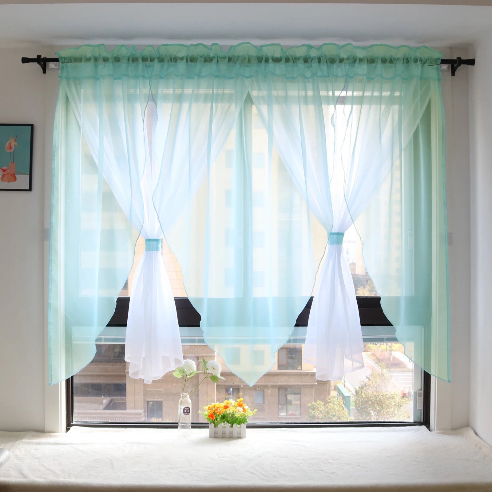 Einfarbiger Voile Transparenter Vorhang für Wohnzimmer Schlafzimmer Küche Balkon Fenster 2 Stück/Set Kaufschwan®