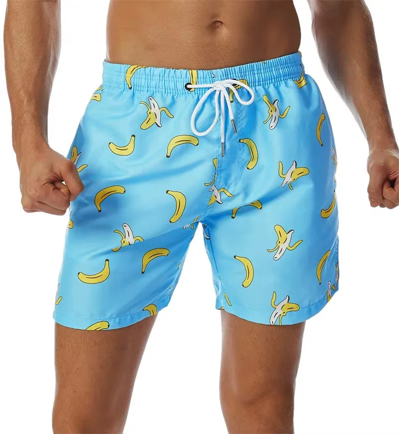3D Grafik Strandshorts – Unisex Pineapple Print Surfshorts | Sommer Hawaii Badehose für Herren, Damen & Kinder Kaufschwan® Hellblau mit Bananen L
