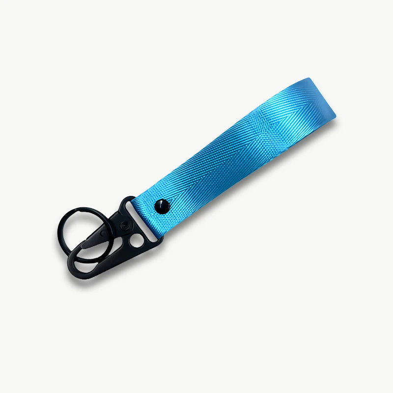 Personalisierter Schlüsselanhänger fürs Handgelenk – Mit eigenem Text oder Logo | Lanyard mit Clip für Auto & Motorrad, Unisex Design Kaufschwan® Himmelblau kurz Beidseitiger Druck