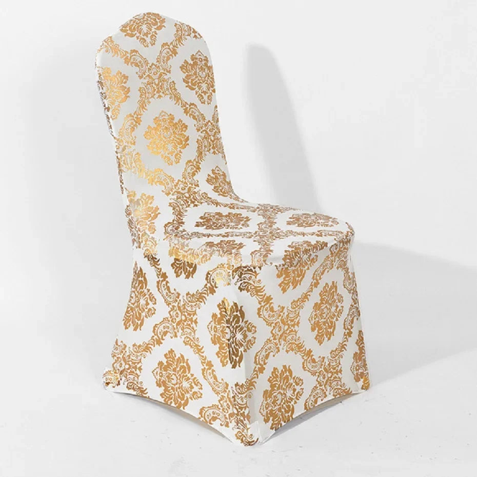 Esszimmer Stuhlbezüge mit Gold- & Silber Blumenprägung – Abnehmbare Waschbare Spandex Stretch Stuhlüberzüge für Hochzeiten & Events Kaufschwan®