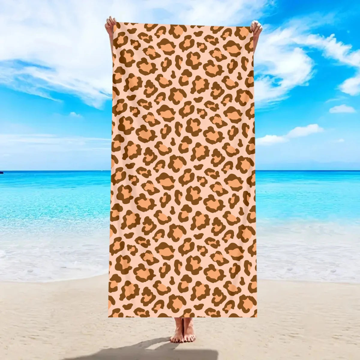 Modisches Strandtuch mit Leopardenmuster – Schnell Trocknend & Saugfähig | Multifunktionales Mikrofaser Handtuch für Sport, Schwimmen & Yoga Kaufschwan® Braun 150x75cm