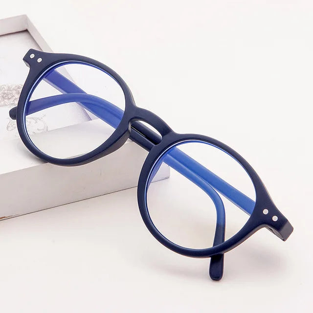 Kinder Anti-Blau-Licht Brille – Vintage Runde Fassung | Schutzbrille für Jungen & Mädchen mit Klarem Glas Kaufschwan® Dunkelblau