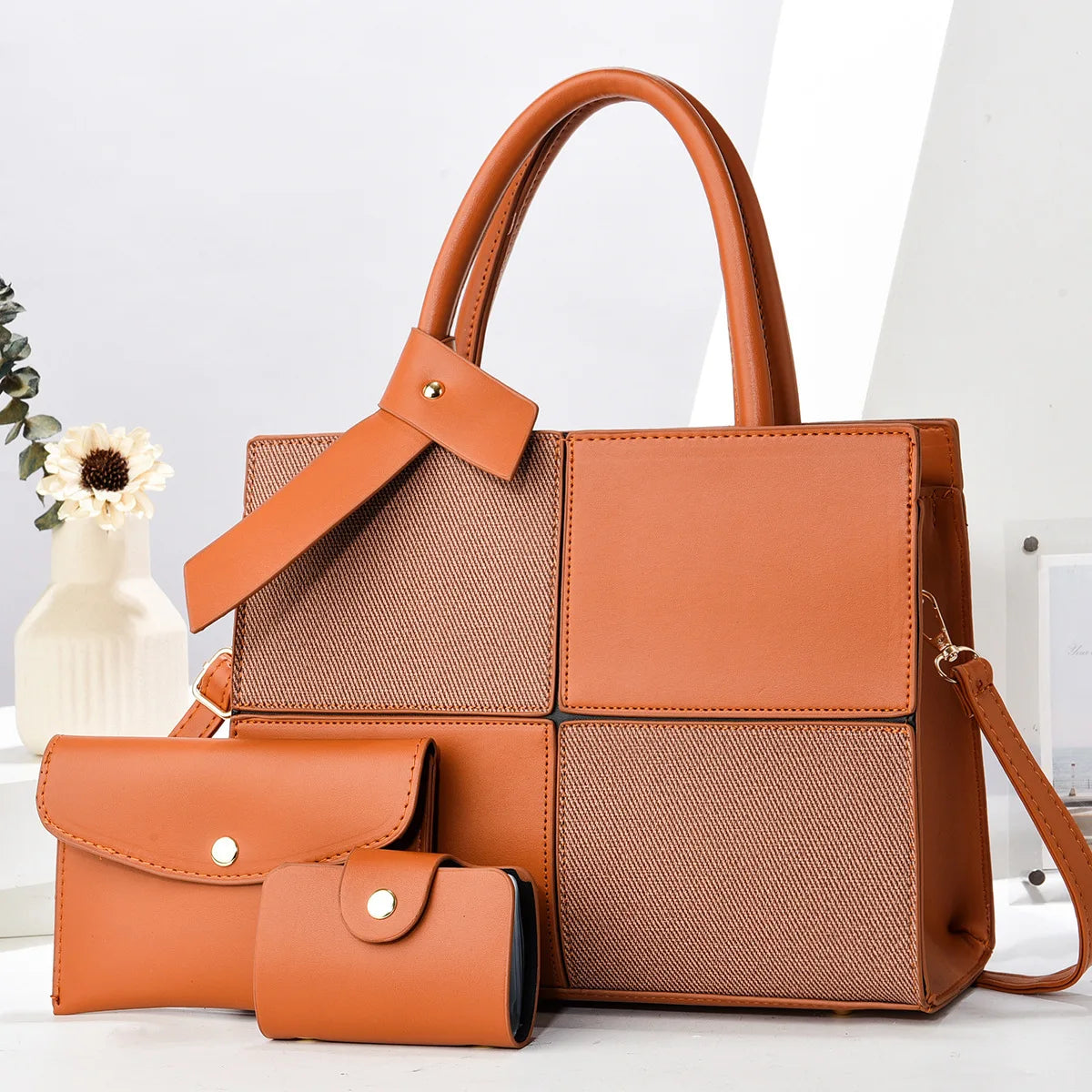 Modische Große Matel Handtasche mit Farbblock – Ein-Schulter Tasche | Macaron Stil Crossbody Damen Tasche Kaufschwan® Hellbraun
