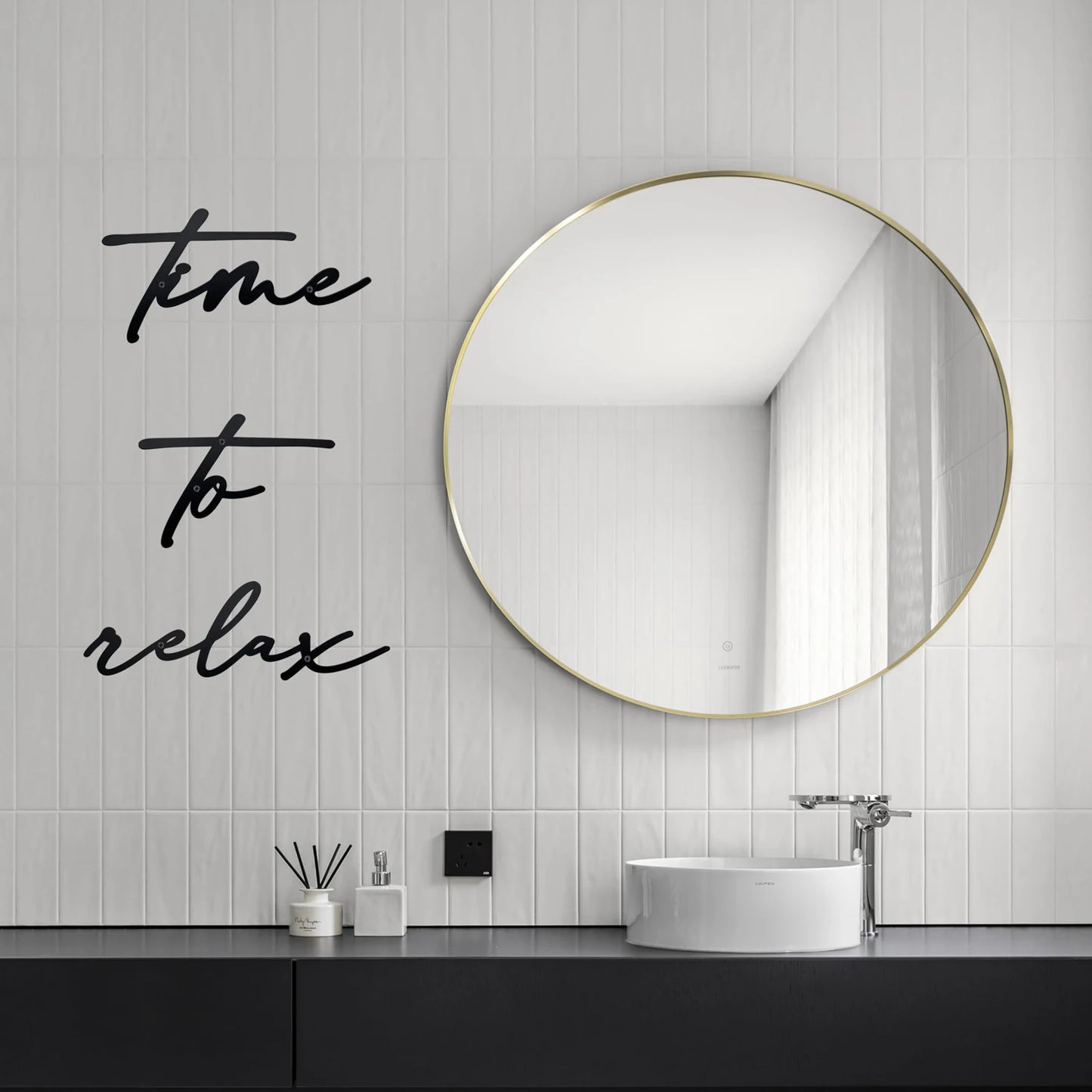 Time to Relax Metall Wanddeko – Schwarzes Landhaus Badezimmer Schild Kaufschwan®