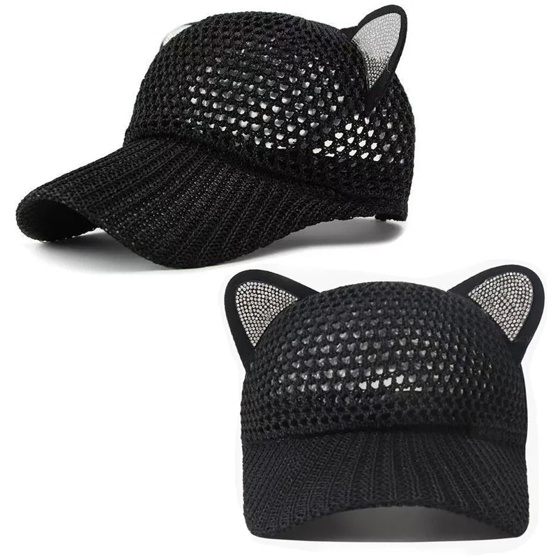 Damen Niedliche Katzenohren Mesh Baseballkappe | Verstellbare Sonnenschutz Baseballcap Kaufschwan®
