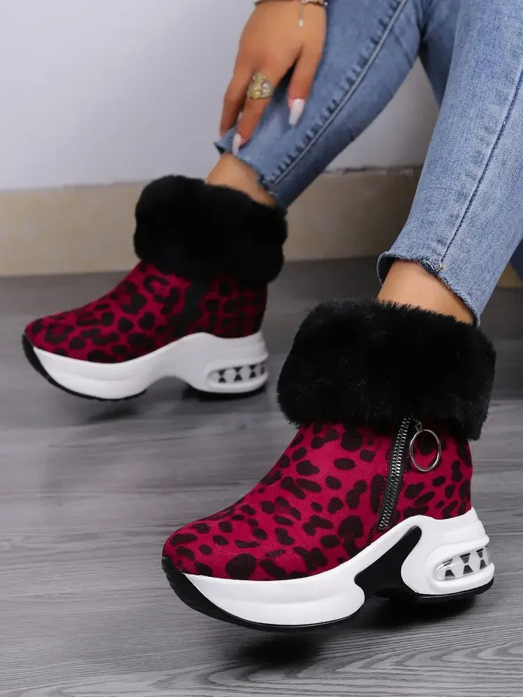 Damen Plateau Schneestiefel – Dicksohlige Winter Stiefeletten aus Kunst-Wildleder | Rutschfeste Knöchelstiefel mit Kunstfellfutter Größe 43 Kaufschwan®