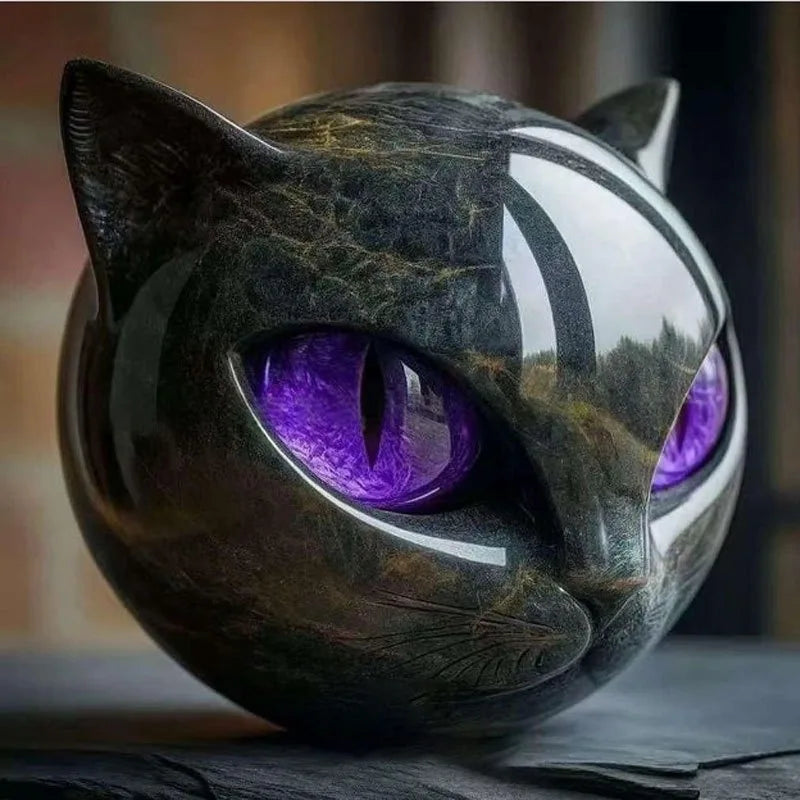 Schwarze Marmor Katzen Skulptur – Tischdekoration Katzenstatue für Zuhause, Fenster und Partys Kaufschwan® Lila Augen