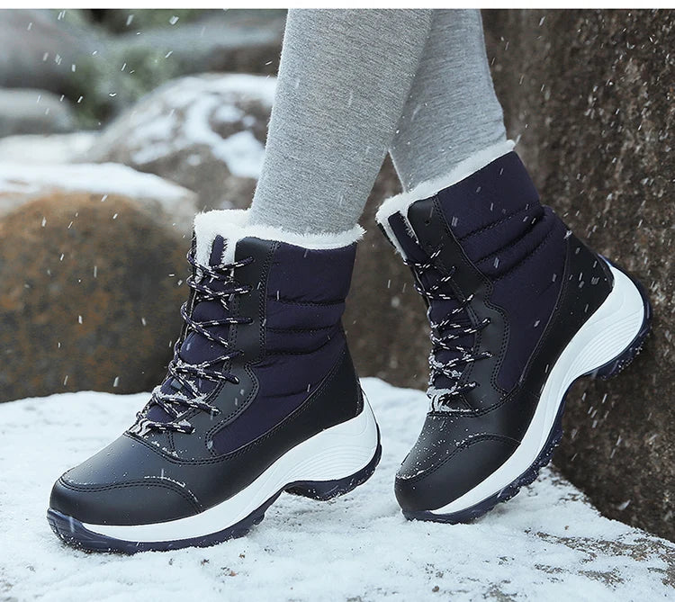 Damen Schneestiefel – Winter Plateau Schuhe | Warme Kunstfell Gefütterte Flache Stiefel für Damen | Bequeme Winter Schuhe Kaufschwan®