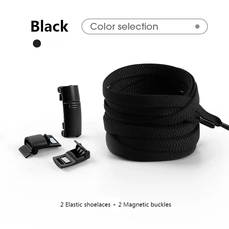 Magnetische No-Tie Elastische Schnürsenkel – Schnelles Verriegelungssystem für Sneaker | Unisex Schuhzubehör für Kinder & Erwachsene, 1 Paar Kaufschwan® Schwarz