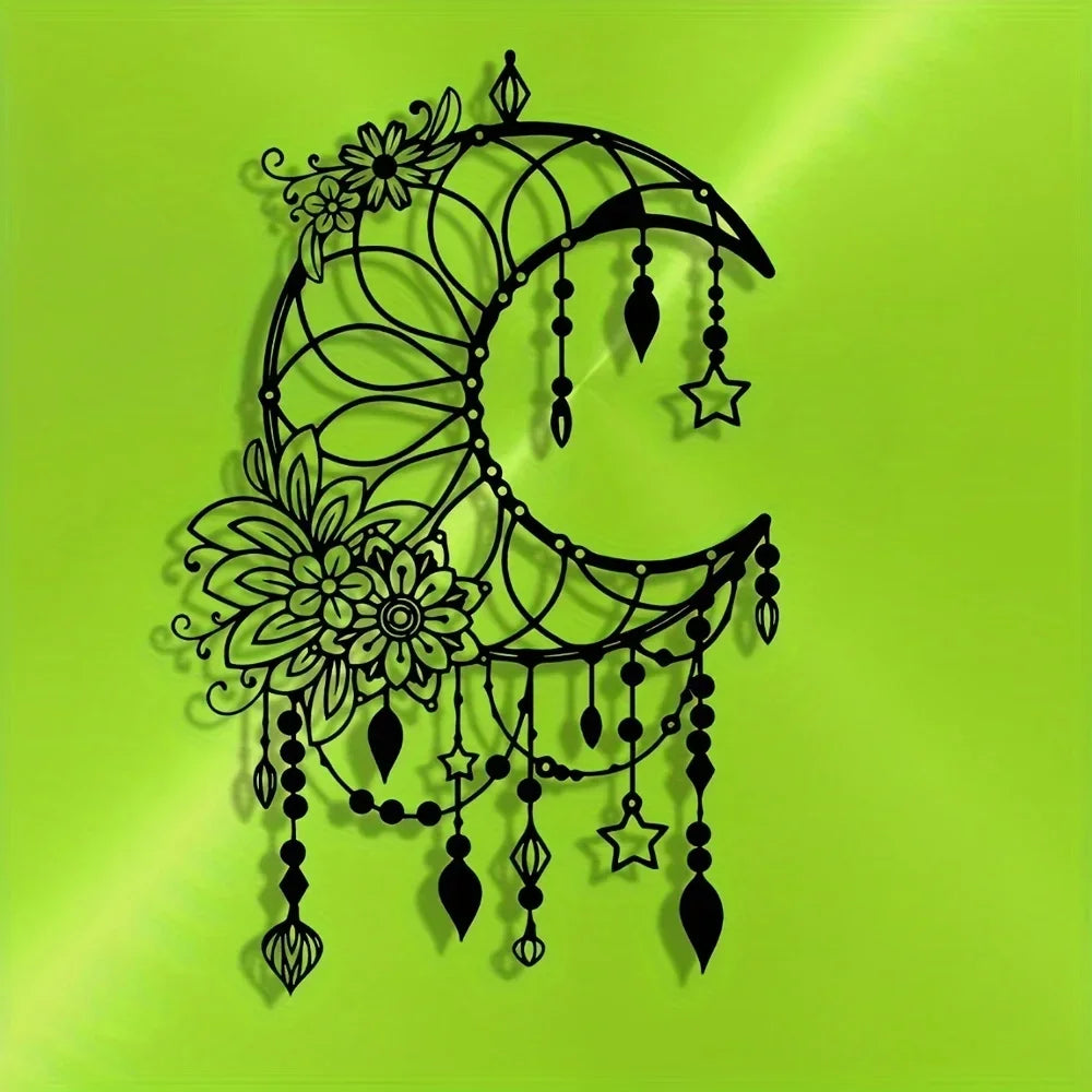 Elegantes Gothisches Mond & Blumen Metall Wandbild – Modernes Hängedekor Kaufschwan®