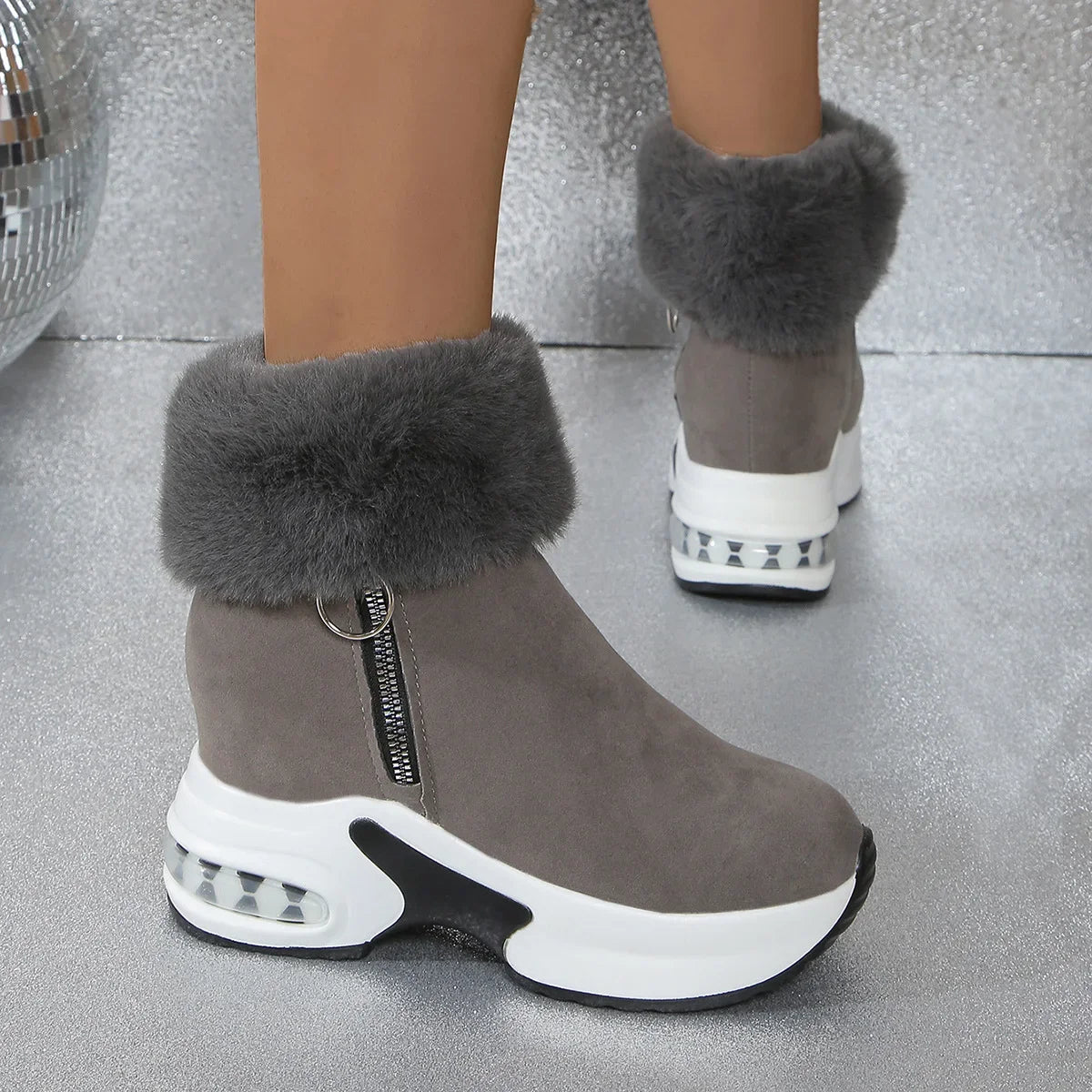Damen Winter Schneestiefel – Kurzschaft Stiefel mit Kunstfell Fleece Futter | Warme Baumwollstiefel mit Absatz & Gummisohle Größe 43 Kaufschwan®