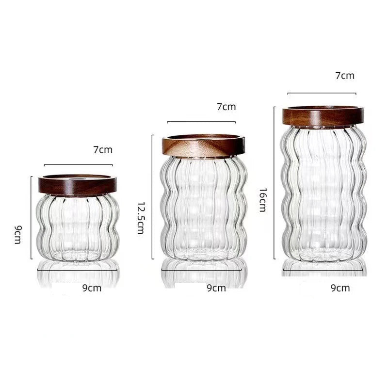 Glas Vorratsbehälter mit Holzdeckel & Streifen Design – Versiegelte Gläser für Tee, Kaffeebohnen, Getreide & Süßigkeiten Kaufschwan®