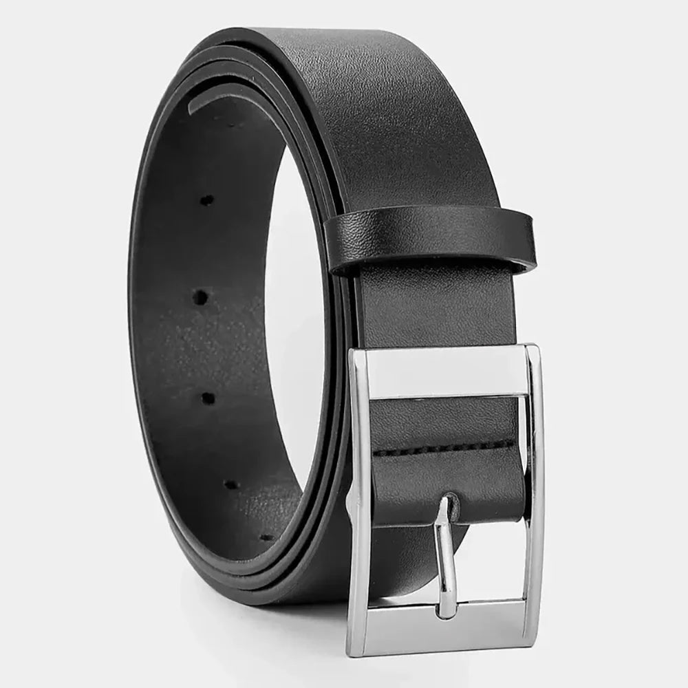 Luxus Herren Gürtel – Hochwertiger PU-Leder Gürtel mit Metallschließe | Designer Taillengürtel für Jeans & Business Outfits Kaufschwan® Schwarz 115cm