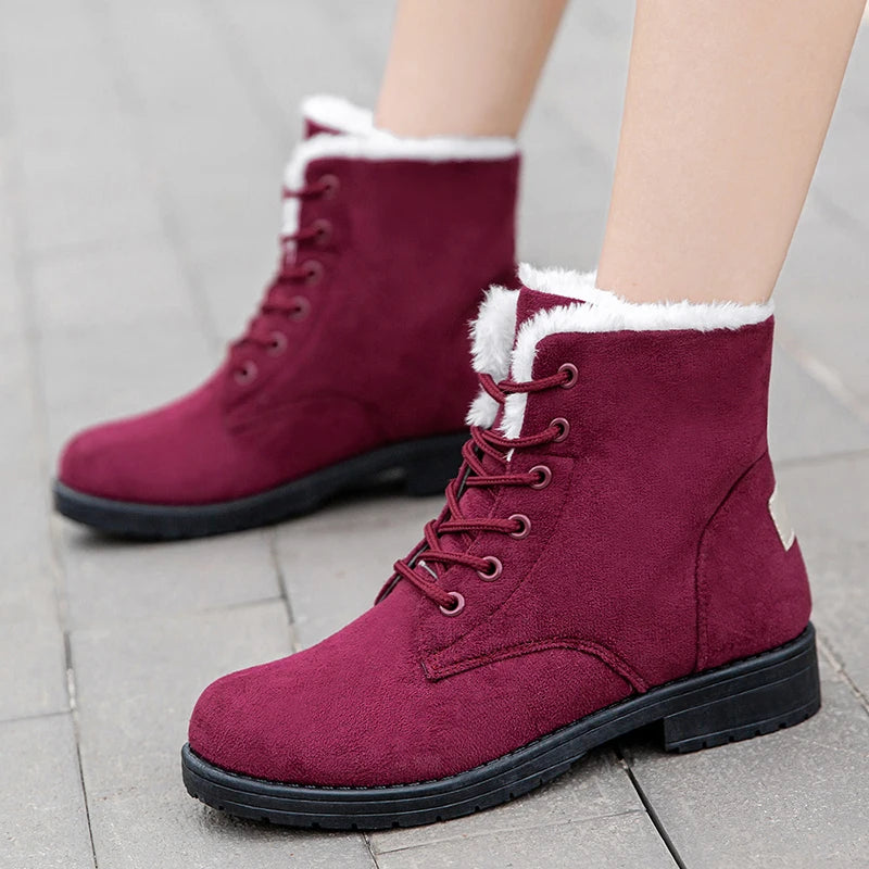 Damen Schneestiefel – Flache Plateau Winter Schuhe | Warme Kunstfell Gefütterte Plüsch Stiefel für Damen | Bequeme Winter Schuhe Kaufschwan®