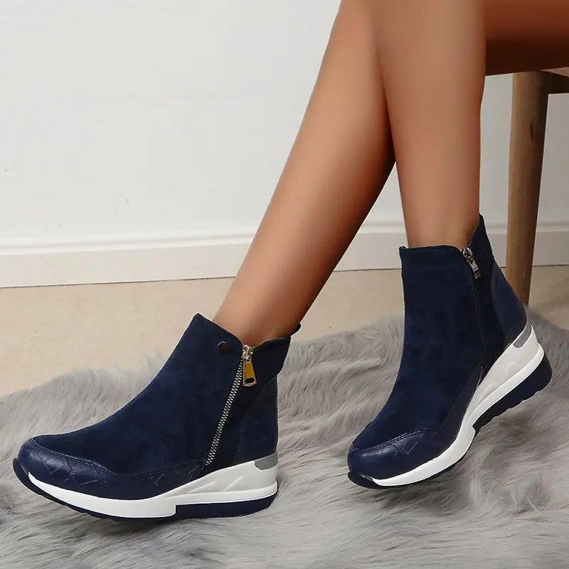 Damen Winterstiefel – Modische Plateau Knöchelstiefel | Kunstfell Keilabsatz Schneestiefel für Damen & Mädchen Kaufschwan®