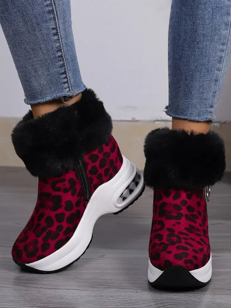Damen Plateau Schneestiefel – Dicksohlige Winter Stiefeletten aus Kunst-Wildleder | Rutschfeste Knöchelstiefel mit Kunstfellfutter Größe 43 Kaufschwan®
