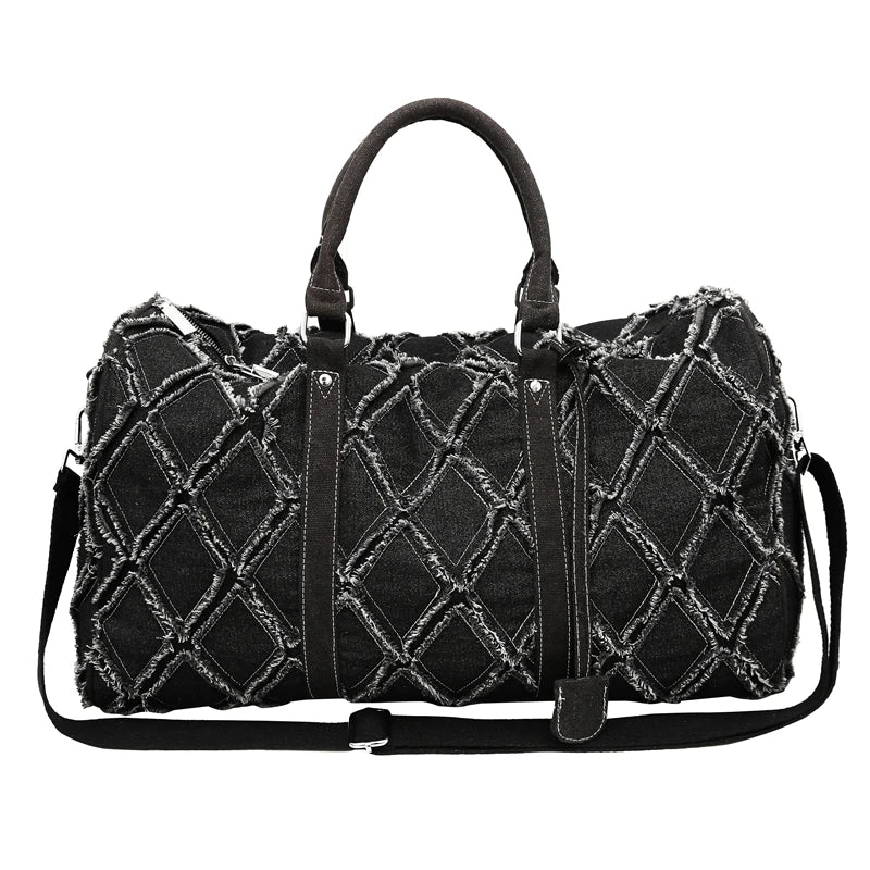 Denim Duffle Bag – Modische Reisetasche Unisex Schultertasche | Freizeit Gym Tasche mit Einzigartigem Ripped Design & Großem Stauraum Kaufschwan® Schwarz