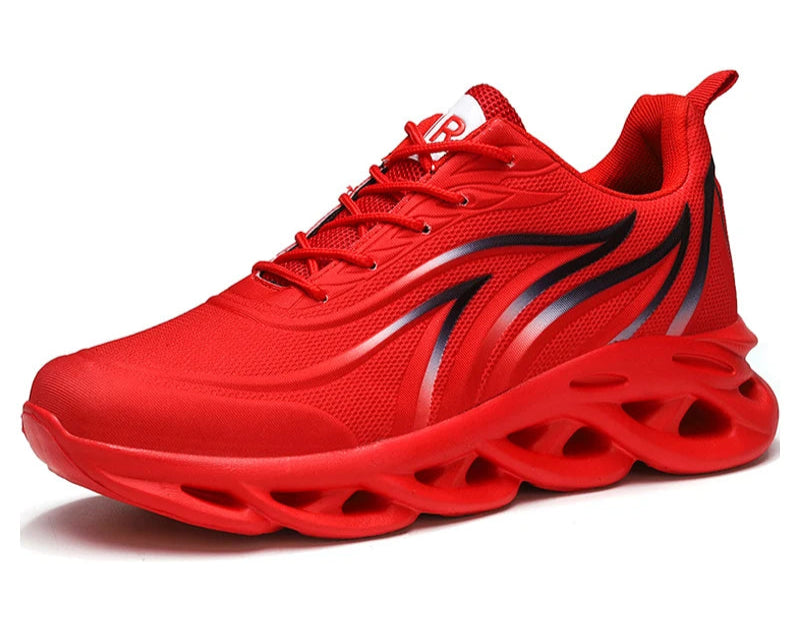 Herren Flammen-Print Sneaker – Flying Weave Sportschuhe | Bequeme Laufschuhe & Outdoor Trainingsschuhe Kaufschwan® Rot 39