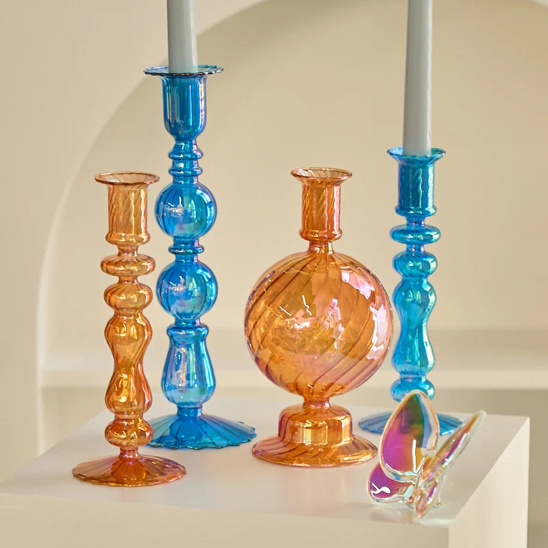 Floriddle Retro Kerzenständer – Hohe Stabkerzenhalter im Glasvasen-Stil für Zuhause, Party & Hochzeitsdekoration Kaufschwan®