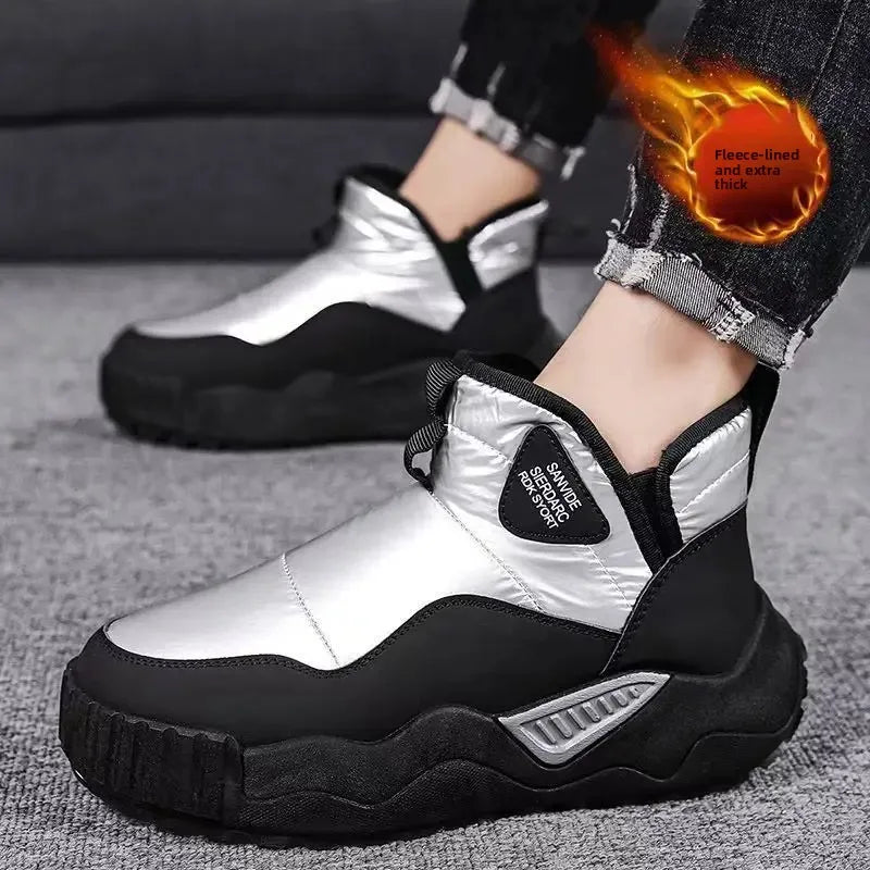 Gefütterte Herren Winterstiefel – Wasserdichte Hohe Schneestiefel mit Kunstfellfutter | Rutschfeste Warme Baumwollschuhe für Outdoor & Alltag Kaufschwan®