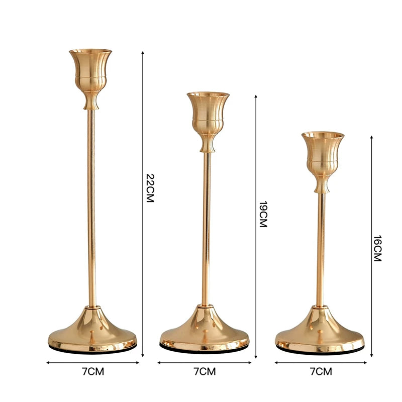 Set aus 3 Vintage Metall Aluminium Kerzenhaltern – Elegante Tischdekoration für Hochzeit, Zuhause & Hotel Kaufschwan® Goldenes Set