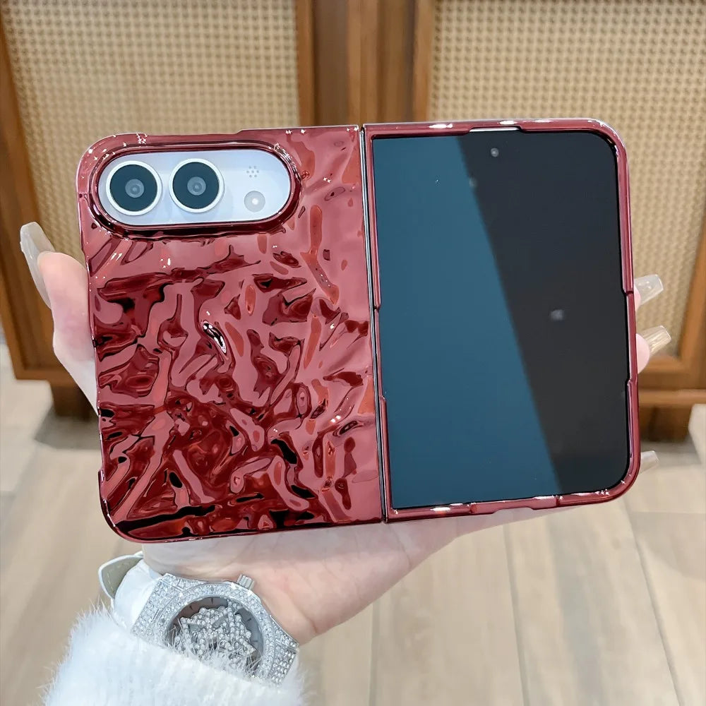 Chrom Schutzhülle mit Wasserwellenstruktur für iPhone Duo – Farbige Hart-PC-Hülle mit Stoß- und Scharnierschutz Kaufschwan®