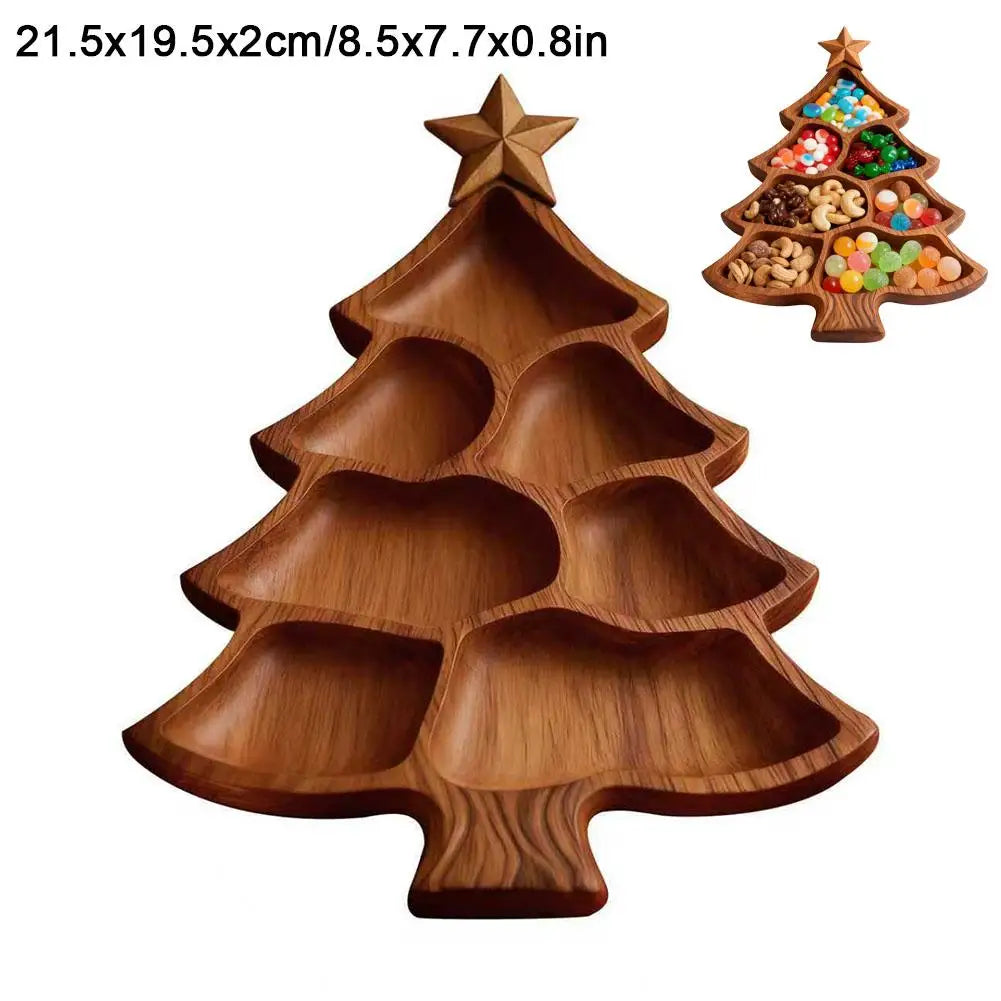 Weihnachtsbaum Servierplatte – Holz Charcuterie Board mit Fächern | Obst, Nüsse, Süßigkeiten & Käse Platte Kaufschwan® M
