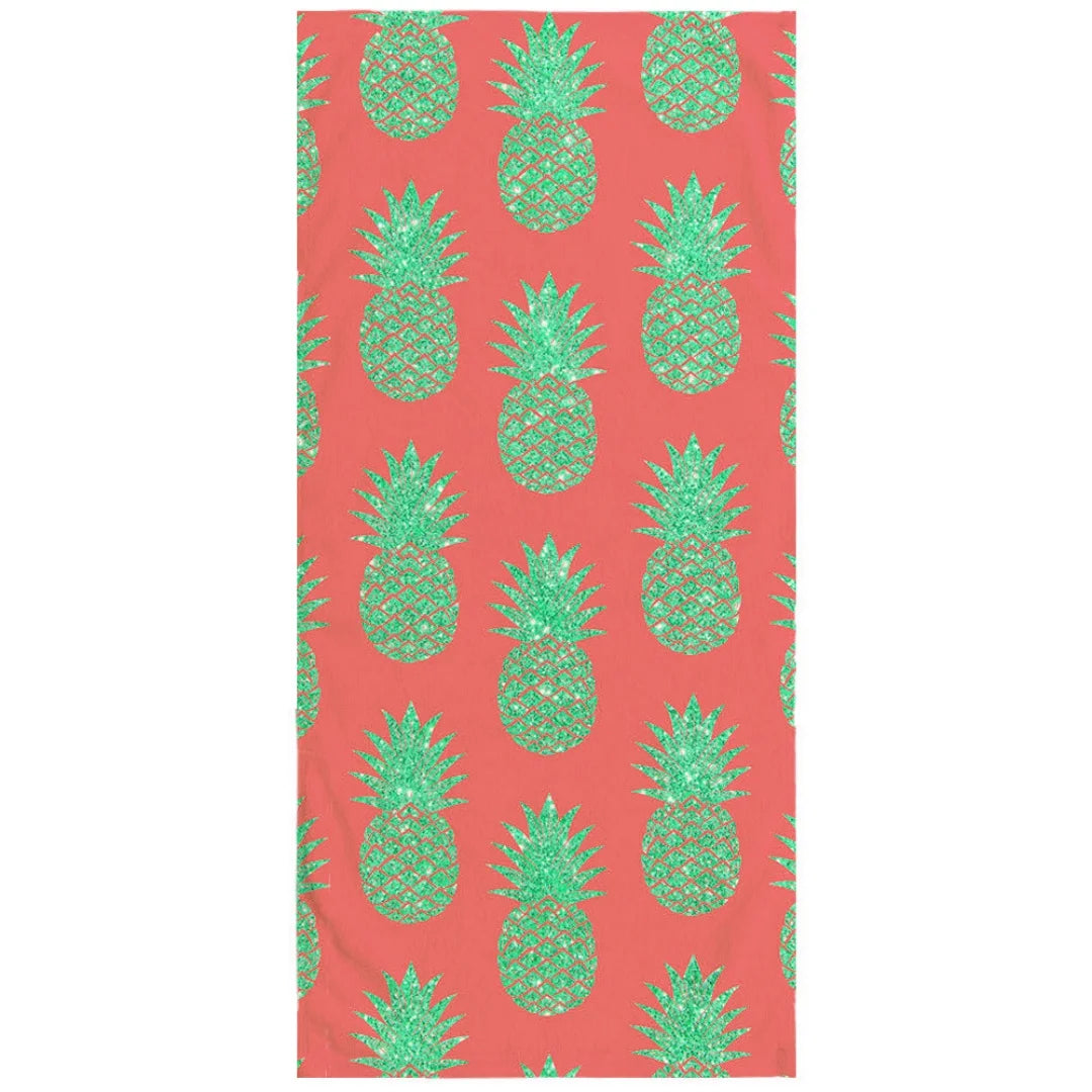 Buntes Ananas Motiv Handtuch – Schnell Trocknend & Saugfähig | Weiches Mikrofaser Reise-, Sport-, Bade- & Strandtuch Kaufschwan® Rot-Grün 50x100cm