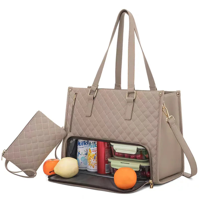 Große Lunch Tasche mit Schulter- & Crossbody Funktion – 2-in-1 Aufbewahrungs Handtasche | Robuste Schlichte PU Tasche für Büro Kaufschwan® Beige