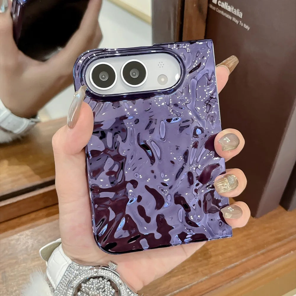 Chrom Schutzhülle mit Wasserwellenstruktur für iPhone Duo – Farbige Hart-PC-Hülle mit Stoß- und Scharnierschutz Kaufschwan®
