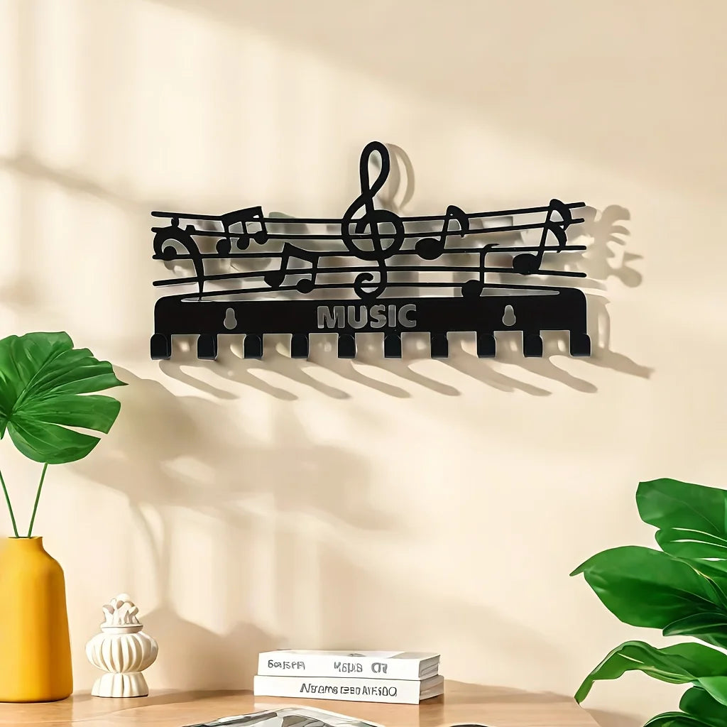 Kreativer Schlüsselhalter mit Musiknoten – Schwarzer Wandhaken aus Eisen | Dekorativer Organizer für Schlüssel, Taschen & Wohnaccessoires Kaufschwan®