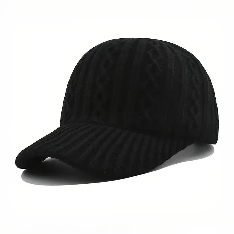 Trendige Gestrickte Baseballkappe | Herren & Damen Herbst/Winter Fashion Baseballcap | Vielseitig & Warm Kaufschwan® Schwarz Einstellbar