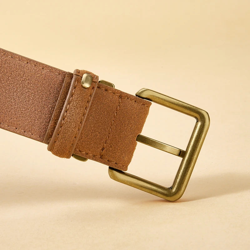 Luxus Wildledergürtel aus Rindsleder für Damen – Vintage Stil mit Goldschnalle | 3,5 cm Breiter Taillengürtel für Kleider & Jeans Kaufschwan®