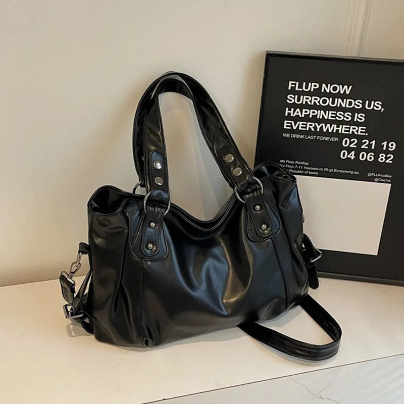 Klassische Vielseitige Damen Schultertasche für Pendler – Große Retro Handtasche | Reisetasche mit Reißverschluss Shopping Tasche Kaufschwan® Schwarz