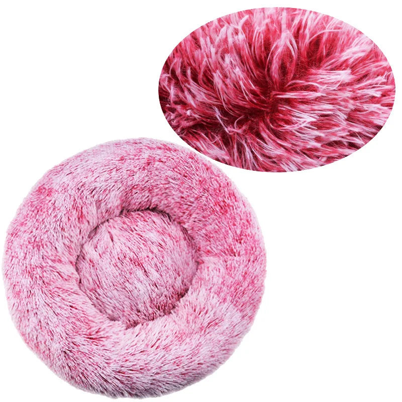Rundes Plüsch Haustierbett – Weiches Warmes Hund- und Katzenbett Kaufschwan® Dunkelpink 40cm