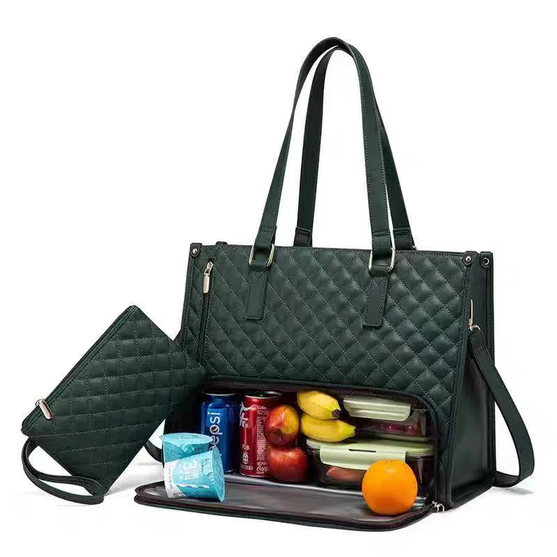Große Lunch Tasche mit Schulter- & Crossbody Funktion – 2-in-1 Aufbewahrungs Handtasche | Robuste Schlichte PU Tasche für Büro Kaufschwan® Grün